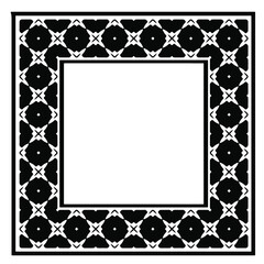 Black and white rectangle frame with linear border ornament, vector certificate template, decorative design element in retro style.