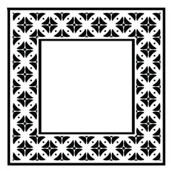 Black and white rectangle frame with linear border ornament, vector certificate template, decorative design element in retro style.