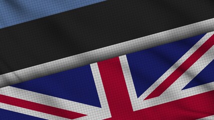 Estonia and United Kingdom Flags Together, Wavy Fabric, Breaking News, Political Diplomacy Crisis Concept, 3D Illustration