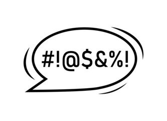 Swear bubble icon with bad speech language in lineart isolated on white background. Talk bubble with censored text. Vector outline illustration for meme, poster, hate banner, hashtag