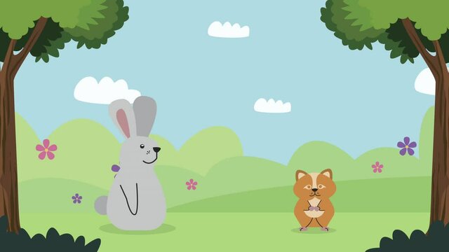 guinea pig and rabbit in the camp pets animation