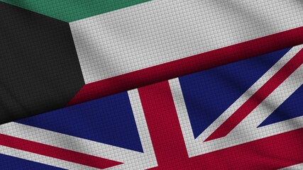 Kuwait and United Kingdom Flags Together, Wavy Fabric, Breaking News, Political Diplomacy Crisis Concept, 3D Illustration