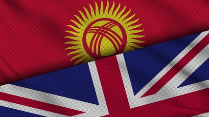 Kyrgyzstan and United Kingdom Flags Together, Wavy Fabric, Breaking News, Political Diplomacy Crisis Concept, 3D Illustration