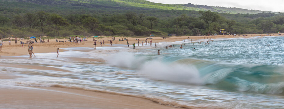 Long exposure of surf coming in at Big Beach, Maui, Hawaii
