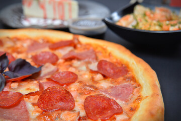 Delicious pizza, closeup