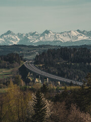 Panorama of the Tatra Mountains with the Zakopianka road