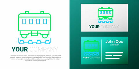 Obraz premium Line Passenger train cars icon isolated on white background. Railway carriage. Colorful outline concept. Vector