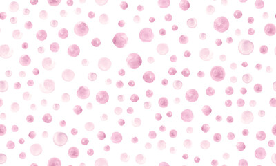 Seamless Pink Watercolor Circles. Rounds Design. Modern Dots Background. Cute Rose Watercolor Circles. Pastel Polka