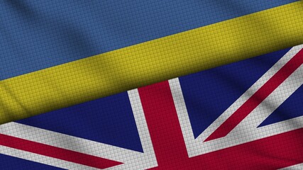 Ukraine and United Kingdom Flags Together, Wavy Fabric, Breaking News, Political Diplomacy Crisis Concept, 3D Illustration