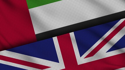 United Arap Emirates and United Kingdom Flags Together, Wavy Fabric, Breaking News, Political Diplomacy Crisis Concept, 3D Illustration