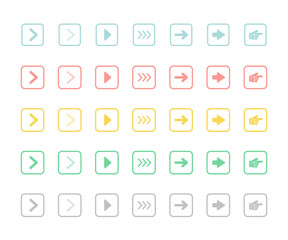 5色の矢印アイコンセット（四角）