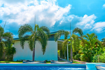 Pool in the courtyard of the cottage overlooking the mountains and fields. Vacation in a quiet,...