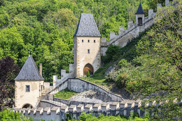 Fototapeta na wymiar Towers at Karlstejn Castle in the Czech Republic