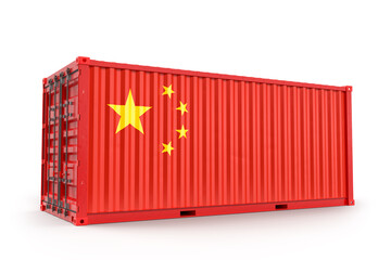 Cargo container with flag of China. 3D rendering. Isolated on white