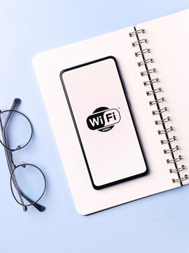 Assam, india - January 15, 2020 : Wifi logo on phone screen stock image.