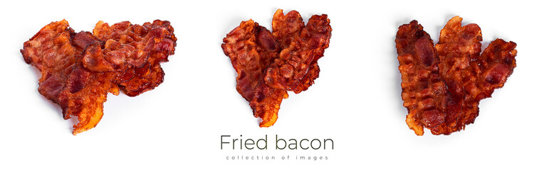 Fried bacon isolated on a white background.