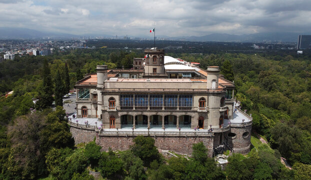Aerial view of Chapultepec Castle, located in the top of a hill at Chapultepec public park, Mexico City, Mexico.