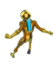 retro astronaut is landing top rear view