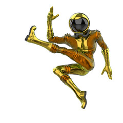 retro astronaut is kicking up