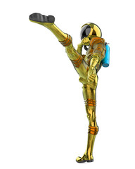 retro astronaut doing a side kick side view