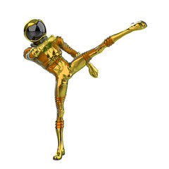 retro astronaut doing a side kick