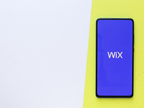 Assam, india - September 6, 2020 : Wix logo on phone screen stock image.