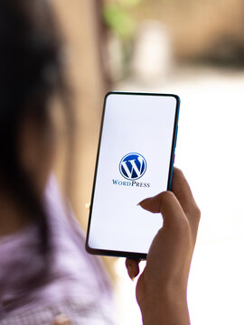 Assam, india - Augest 2, 2020 : Wordpress logo on a smartphone screen.