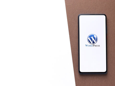 Assam, india - Augest 2, 2020 : Wordpress logo on a smartphone screen.