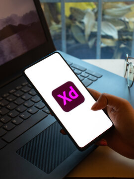 Assam, india - December 20, 2020 : Adobe XD logo on phone screen stock image.
