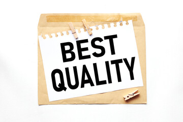 Best Quality, text on paper on craft envelope on white background