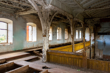 interior interior partially preserved in the ruins of the old brick Lutheran church of the Volga Germans