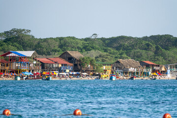 Panoramic View of Playa Blanca beach in Baru Island, Cartagena de Indias, Colombia