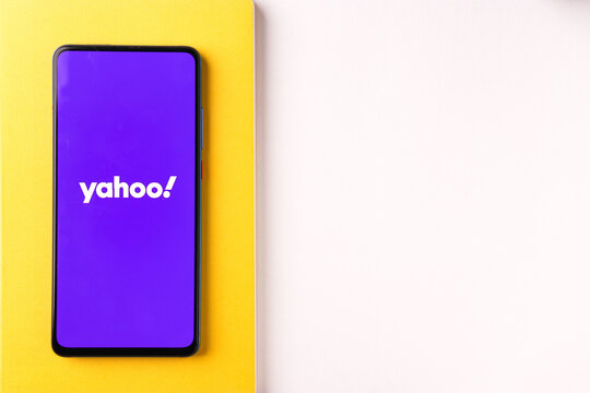 Assam, india - January 31, 2021 : Yahoo logo on phone screen stock image.