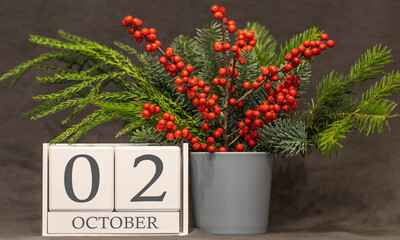 Memory and important date October 2, desk calendar - autumn season.