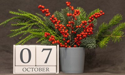 Memory and important date October 7, desk calendar - autumn season.