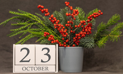 Memory and important date October 23, desk calendar - autumn season.