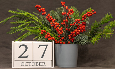 Memory and important date October 27, desk calendar - autumn season.