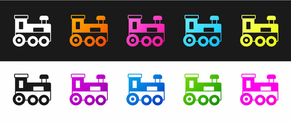 Set Toy train icon isolated on black and white background. Vector