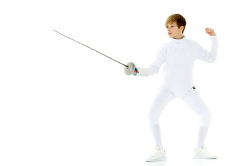 Fencer boy practicing effective technique