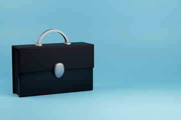 Leather black briefcase with lock. 3D illustration