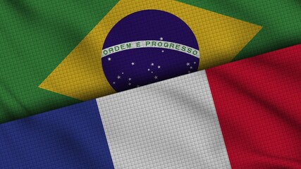Brazil and France Flags Together, Wavy Fabric, Breaking News, Political Diplomacy Crisis Concept, 3D Illustration