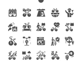 World Bicycle Day 3 June. Family bike ride. Calendar. Third of june. Marathon. Vehicle. Health support. Vector Solid Icons. Simple Pictogram