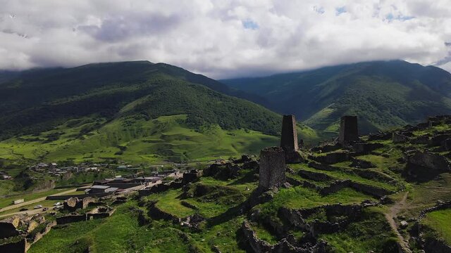 Ancient Tsimiti Tower Complex of North Ossetia, Russia. Aerial View