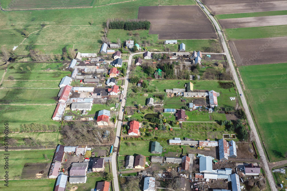 Canvas Prints Aerial drone view of Jaczew, small village in Masovia region of Poland