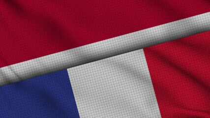 Indonesia and France Flags Together, Wavy Fabric, Breaking News, Political Diplomacy Crisis Concept, 3D Illustration