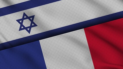 Israel and France Flags Together, Wavy Fabric, Breaking News, Political Diplomacy Crisis Concept, 3D Illustration