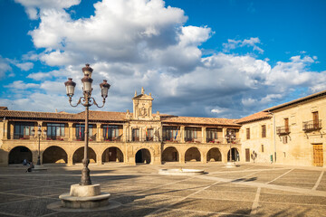 Naklejka premium Plaza in Santo Domingo Hitoric Old Town along the Way of St James Pilgrim Trail Camino de Santiago