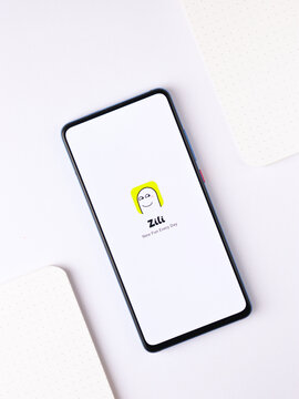 Assam, india - August 22, 2020 : Zili logo on phone screen stock image.