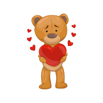 Teddy bear. Cute brown cartoon animal. Funny symbol in love.  sticker. Template for print or greeting card