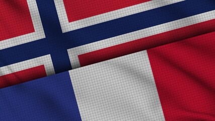 Norway and France Flags Together, Wavy Fabric, Breaking News, Political Diplomacy Crisis Concept, 3D Illustration